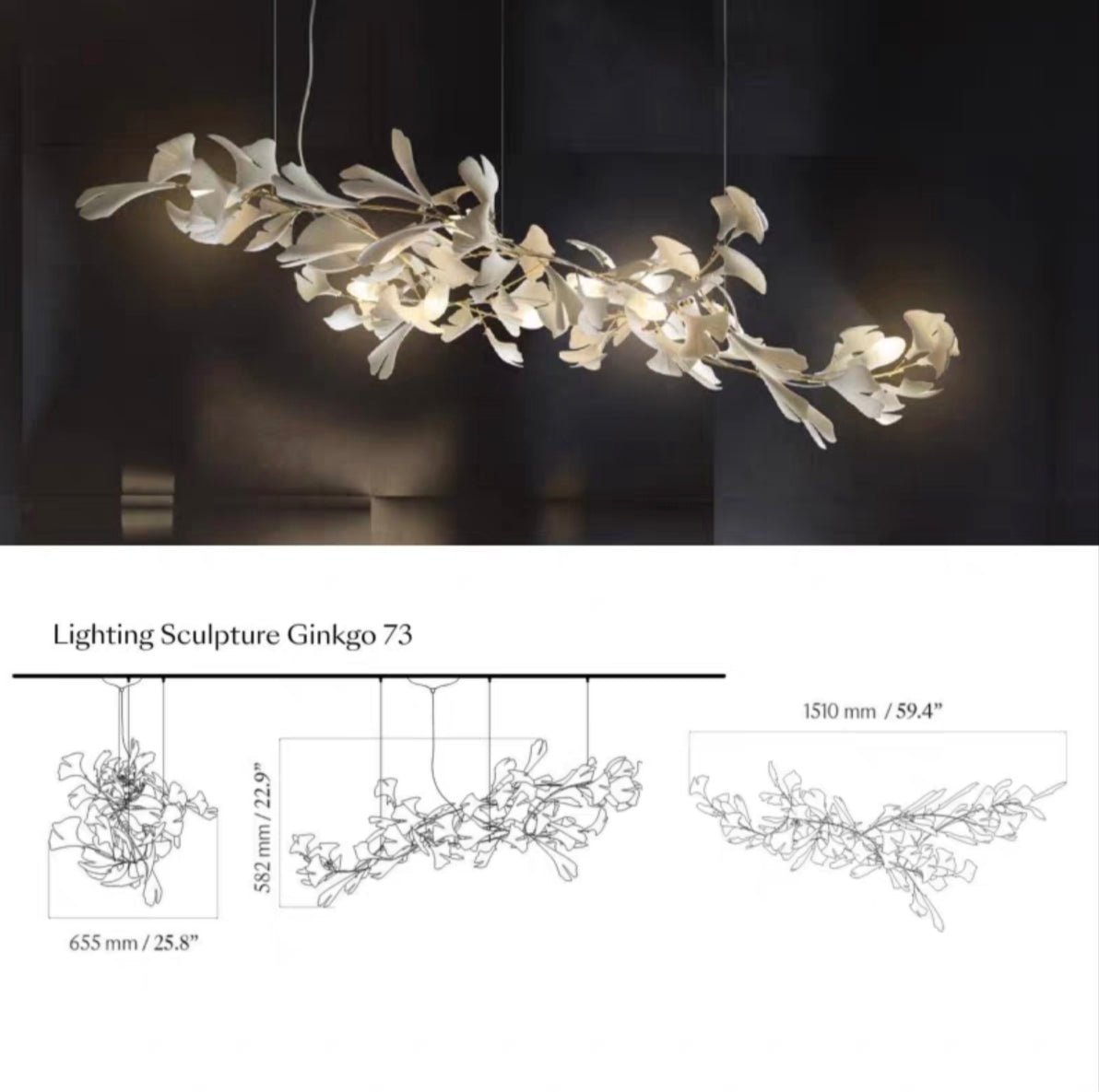 Linear Ginkgo Ceramic Chandelier for Dining Room/Kitchen Island - Zelno Lighting