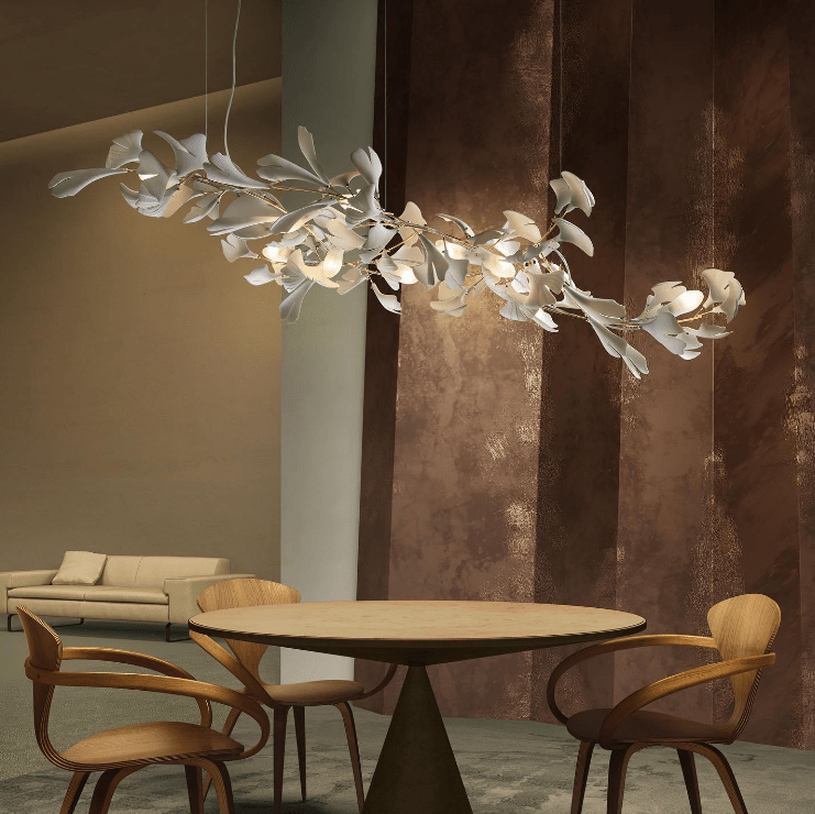 Linear Ginkgo Ceramic Chandelier for Dining Room/Kitchen Island - Zelno Lighting
