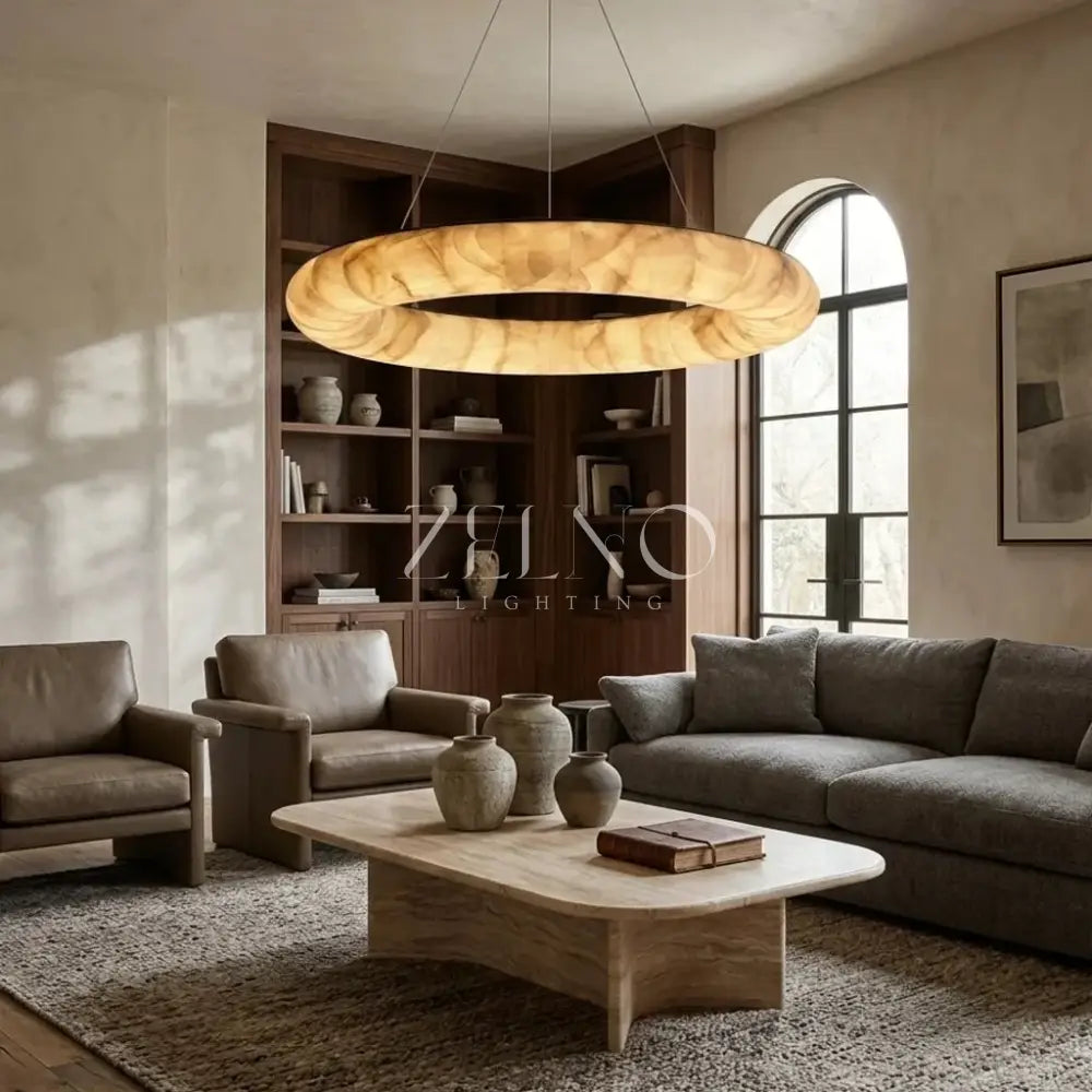 Livage Lisse Round Chandelier with Alabaster Shade - Zelno
