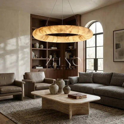 Livage Lisse Round Chandelier with Alabaster Shade - Zelno