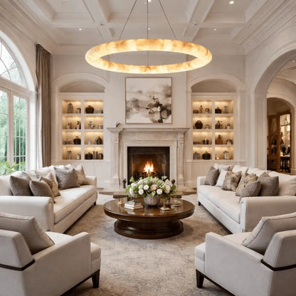 Livage Lisse Round Chandelier with Alabaster Shade - Zelno