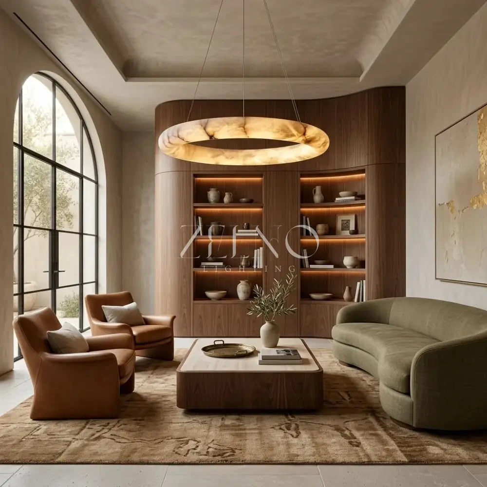Livage Lisse Round Chandelier with Alabaster Shade - Zelno