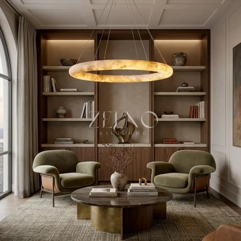 Livage Lisse Round Chandelier with Alabaster Shade - Zelno