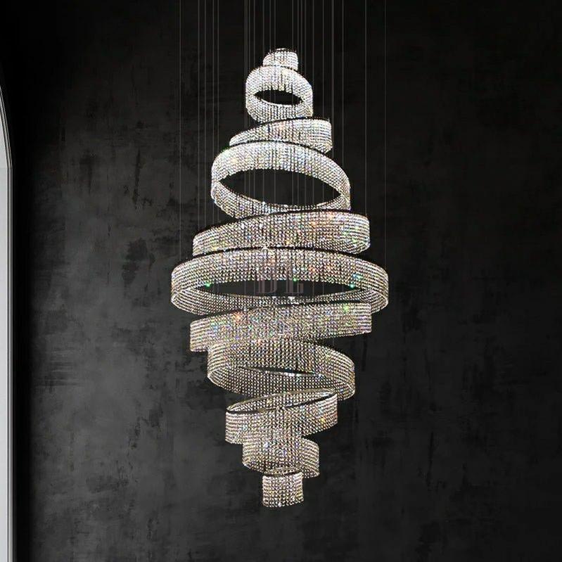 Long Crystal Tassel Rings Chandelier Extra Large Living Room Staircase High Ceiling Lighting Fixture - Zelno Lighting