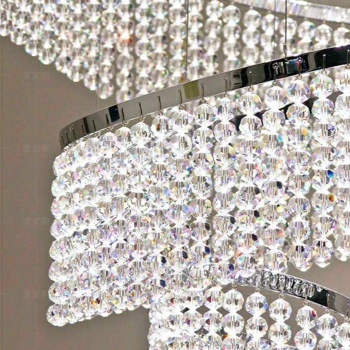 Long Crystal Tassel Rings Chandelier Extra Large Living Room Staircase High Ceiling Lighting Fixture - Zelno Lighting