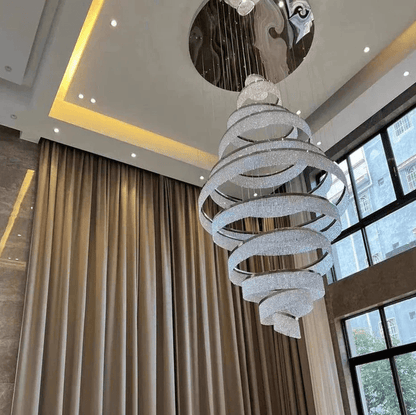 Long Crystal Tassel Rings Chandelier Extra Large Living Room Staircase High Ceiling Lighting Fixture - Zelno Lighting