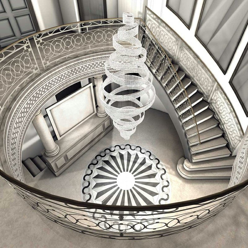 Long Crystal Tassel Rings Chandelier Extra Large Living Room Staircase High Ceiling Lighting Fixture - Zelno Lighting