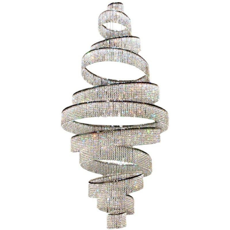 Long Crystal Tassel Rings Chandelier Extra Large Living Room Staircase High Ceiling Lighting Fixture - Zelno Lighting