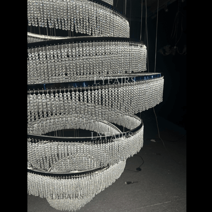 Long Crystal Tassel Rings Chandelier Extra Large Living Room Staircase High Ceiling Lighting Fixture - Zelno Lighting