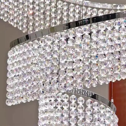 Long Crystal Tassel Rings Chandelier Extra Large Living Room Staircase High Ceiling Lighting Fixture - Zelno Lighting