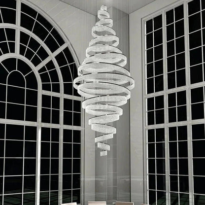 Long Crystal Tassel Rings Chandelier Extra Large Living Room Staircase High Ceiling Lighting Fixture - Zelno Lighting