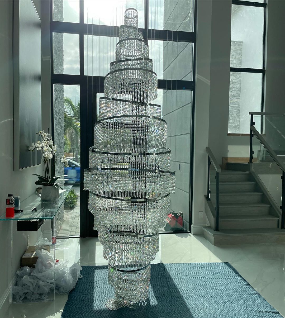 Long Crystal Tassel Rings Chandelier Extra Large Living Room Staircase High Ceiling Lighting Fixture - Zelno Lighting