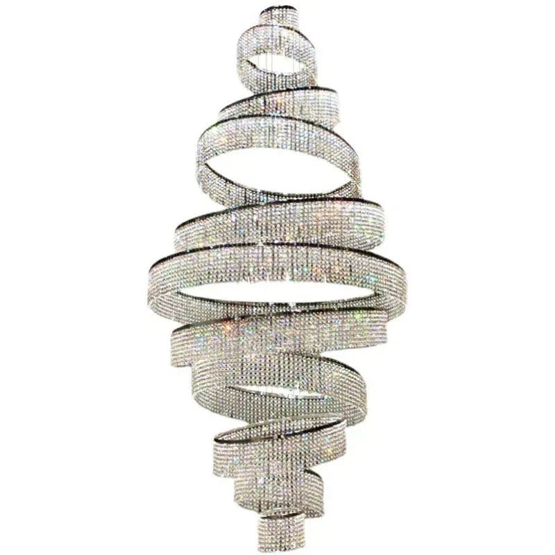 Long Crystal Tassel Rings Chandelier Extra Large Living Room Staircase High Ceiling Lighting Fixture - Zelno Lighting