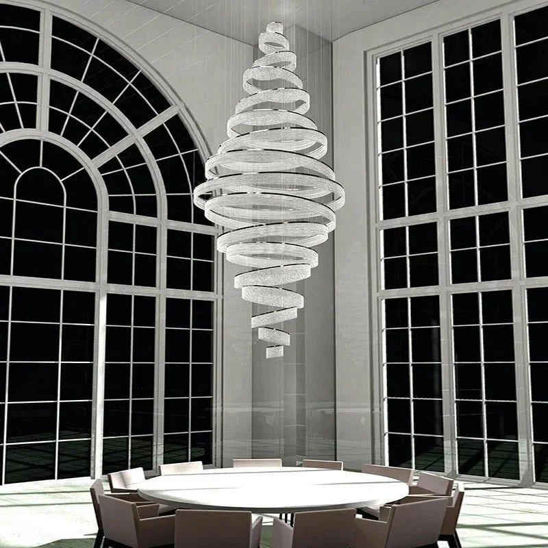 Long Crystal Tassel Rings Chandelier Extra Large Living Room Staircase High Ceiling Lighting Fixture - Zelno Lighting