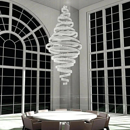 Long Crystal Tassel Rings Chandelier Extra Large Living Room Staircase High Ceiling Lighting Fixture - Zelno Lighting