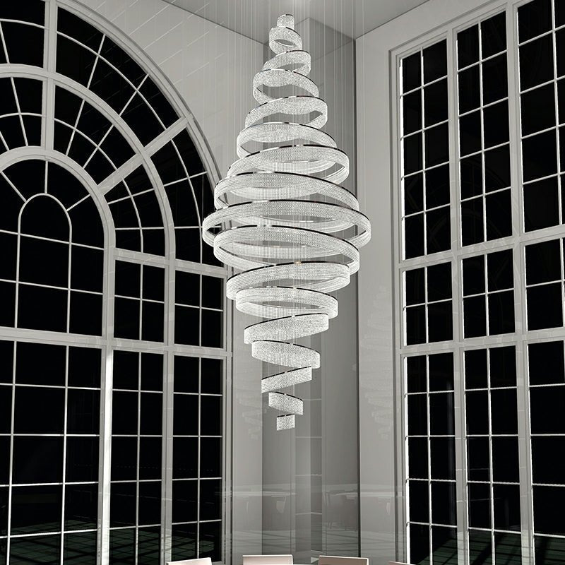 Long Crystal Tassel Rings Chandelier Extra Large Living Room Staircase High Ceiling Lighting Fixture - Zelno Lighting