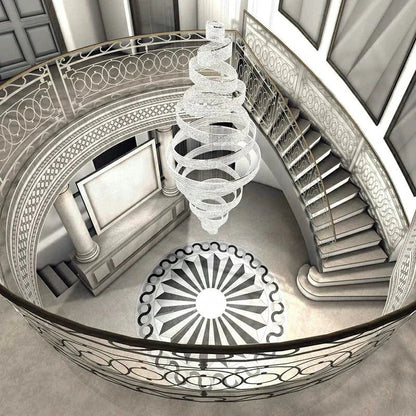 Long Crystal Tassel Rings Chandelier Extra Large Living Room Staircase High Ceiling Lighting Fixture - Zelno Lighting