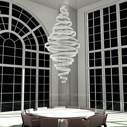 Long Crystal Tassel Rings Chandelier Extra Large Living Room Staircase High Ceiling Lighting Fixture - Zelno Lighting