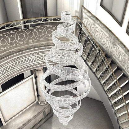 Long Crystal Tassel Rings Chandelier Extra Large Living Room Staircase High Ceiling Lighting Fixture - Zelno Lighting