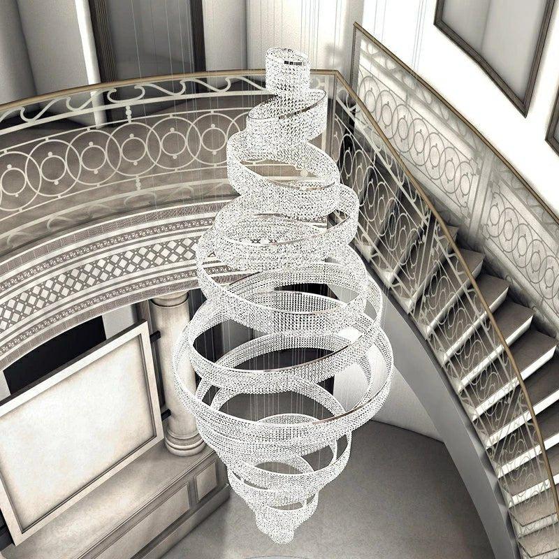 Long Crystal Tassel Rings Chandelier Extra Large Living Room Staircase High Ceiling Lighting Fixture - Zelno Lighting
