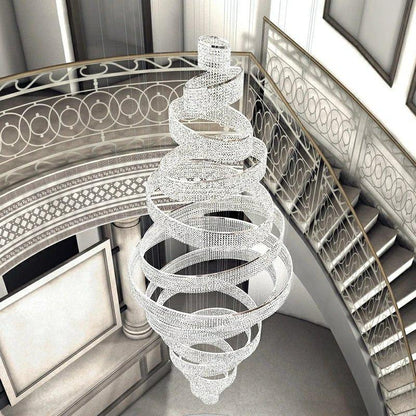 Long Crystal Tassel Rings Chandelier Extra Large Living Room Staircase High Ceiling Lighting Fixture - Zelno Lighting
