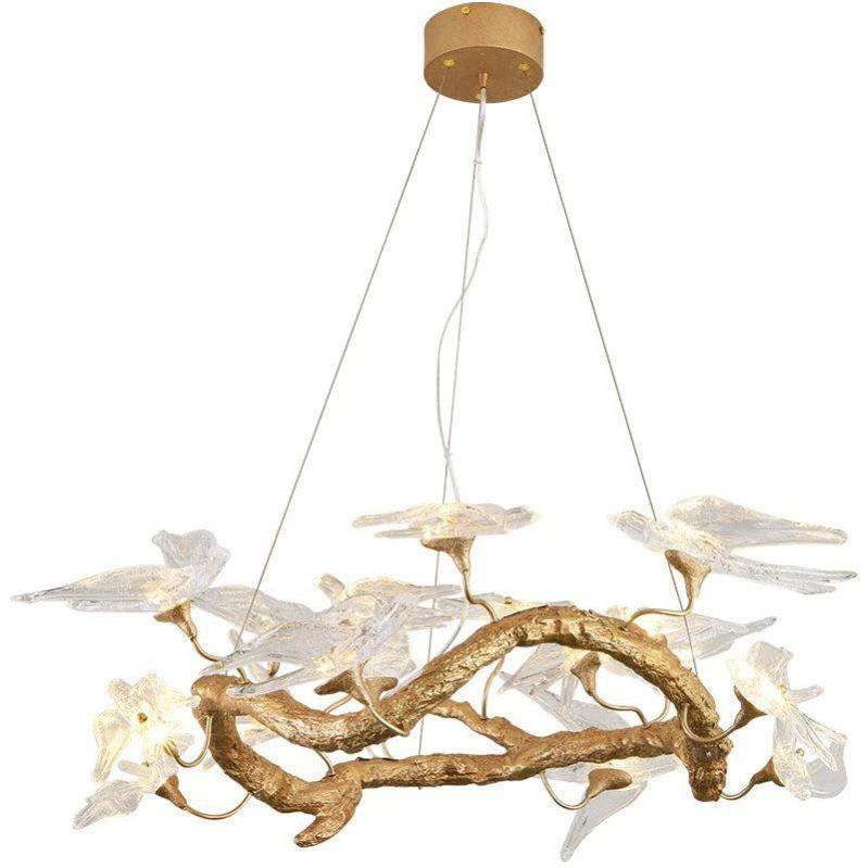 Lucky Bird Glass Branch Round Chandelier For Dining Room - Zelno Lighting