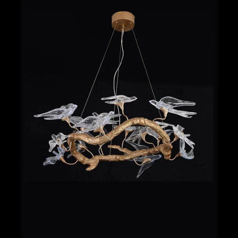 Lucky Bird Glass Branch Round Chandelier For Dining Room - Zelno Lighting