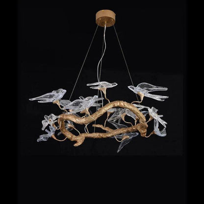 Lucky Bird Glass Branch Round Chandelier For Dining Room - Zelno Lighting