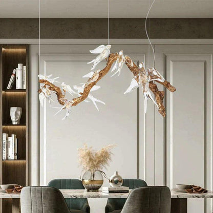 Lucky Bird Glass Branch Round Chandelier For Dining Room - Zelno Lighting