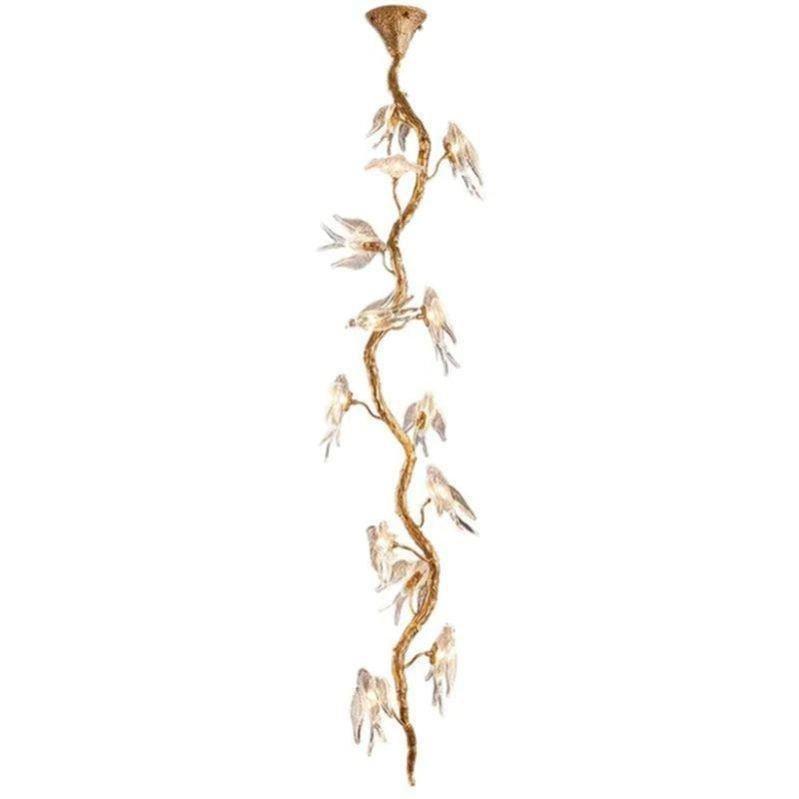 Lucky Bird Glass Tree Branch Chandelier For Staircase - Zelno Lighting