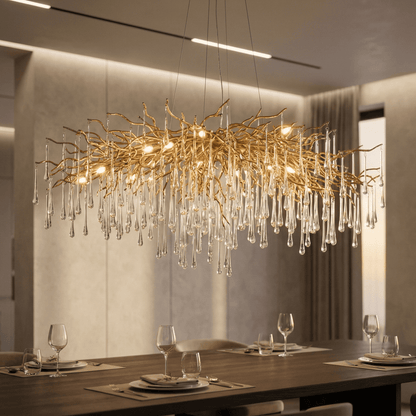 Lukas Oval Branching Brass Linear Teardrop Chandelier - Zelno Lighting