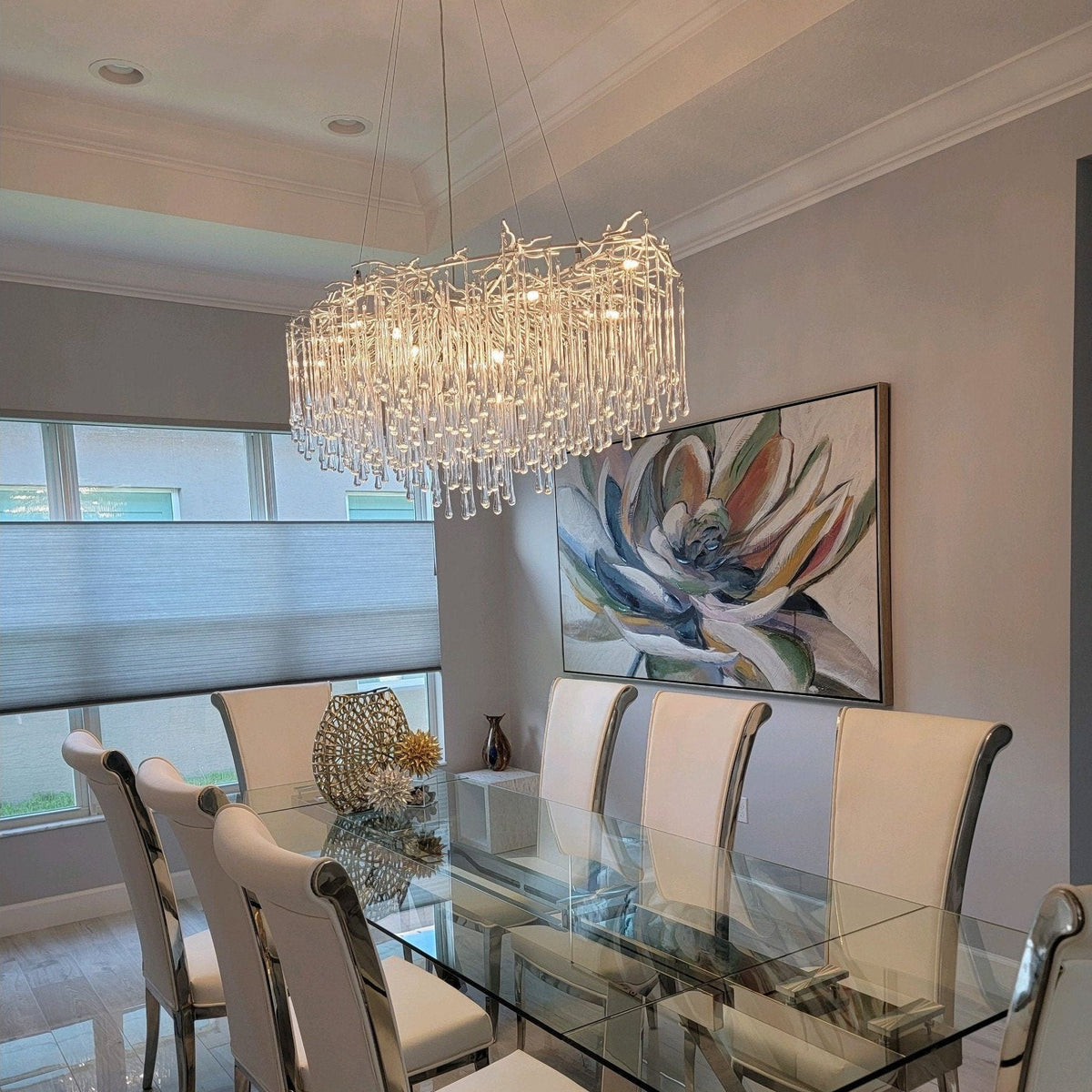 Lukas Oval Branching Brass Linear Teardrop Chandelier - Zelno Lighting