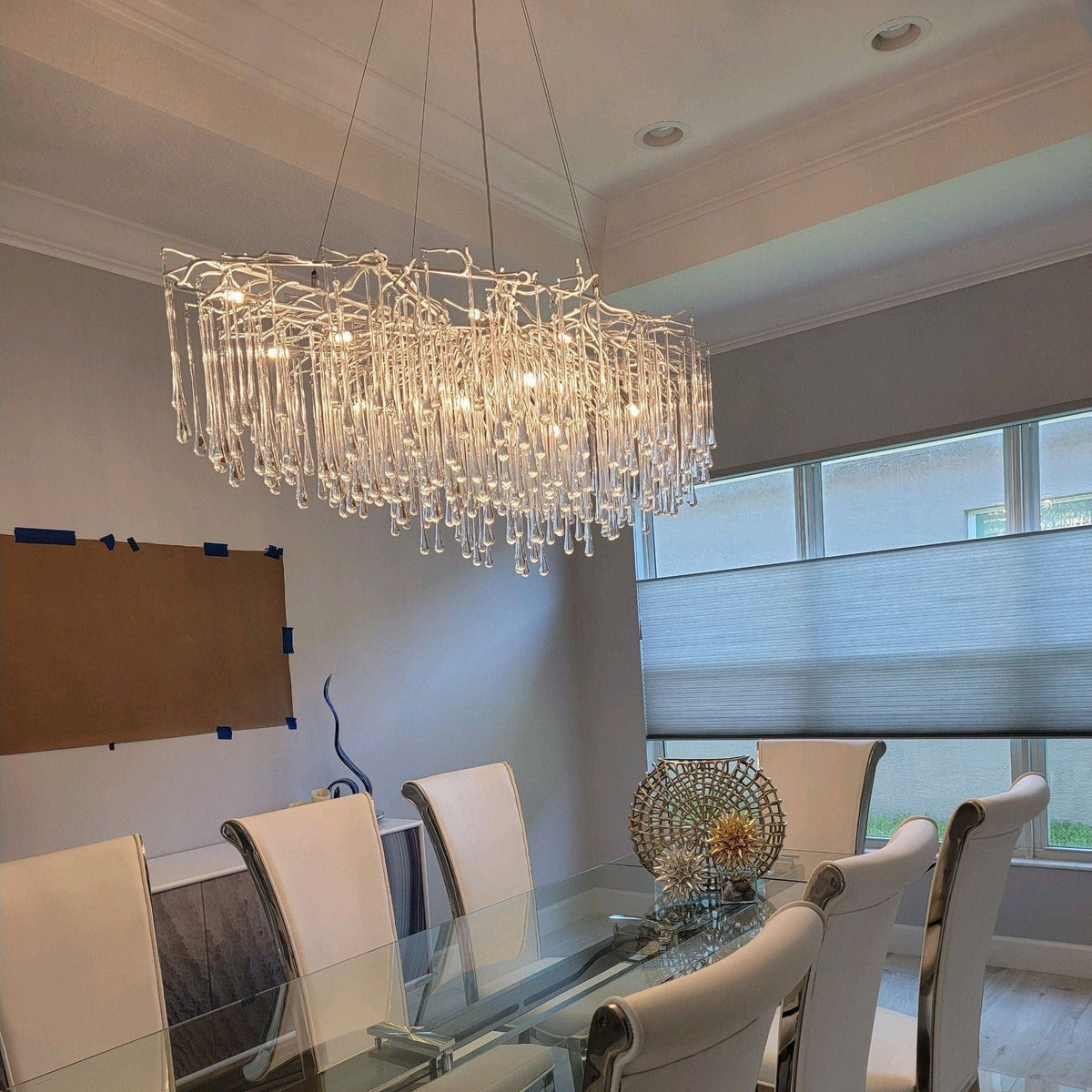 Lukas Oval Branching Brass Linear Teardrop Chandelier - Zelno Lighting
