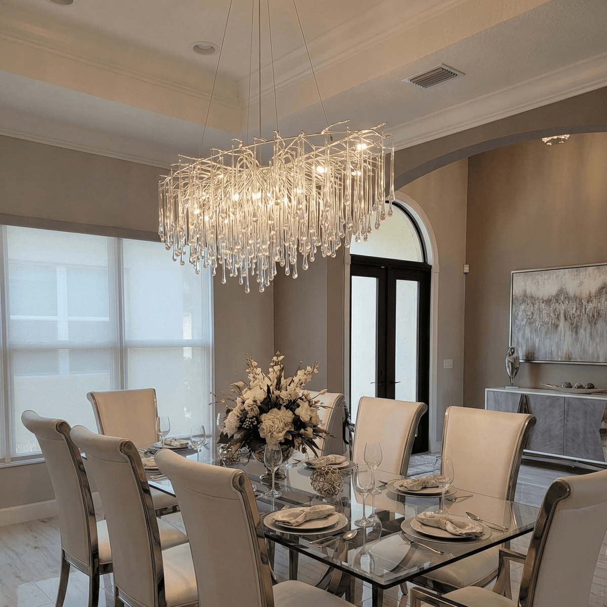Lukas Oval Branching Brass Linear Teardrop Chandelier - Zelno Lighting