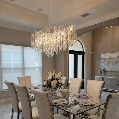 Lukas Oval Branching Brass Linear Teardrop Chandelier - Zelno Lighting