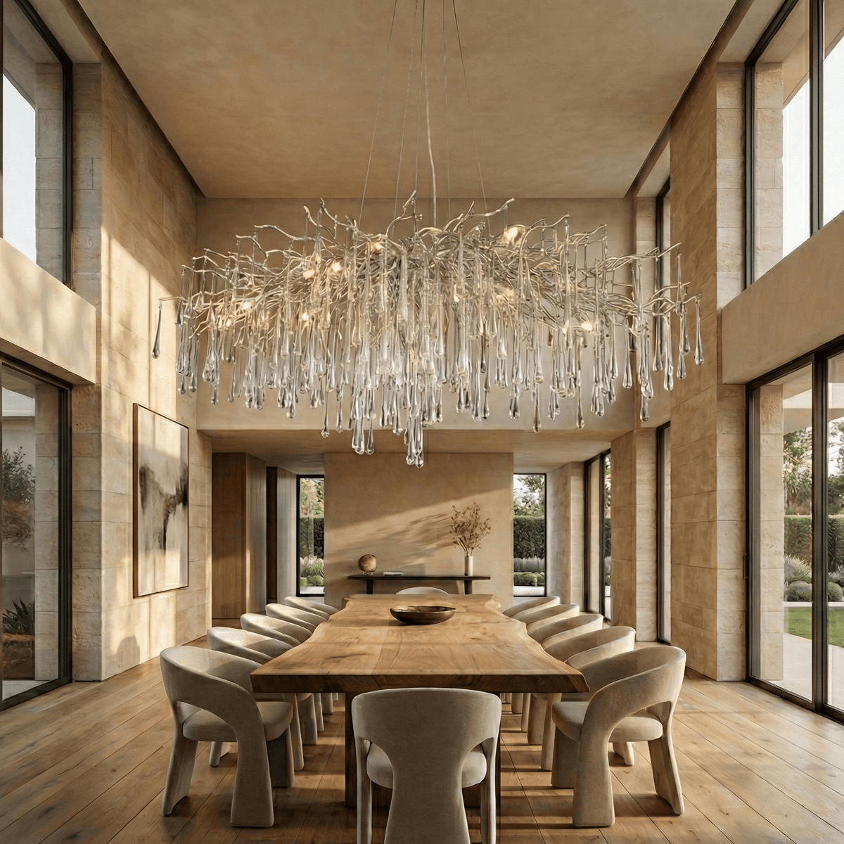 Lukas Oval Branching Brass Linear Teardrop Chandelier - Zelno Lighting