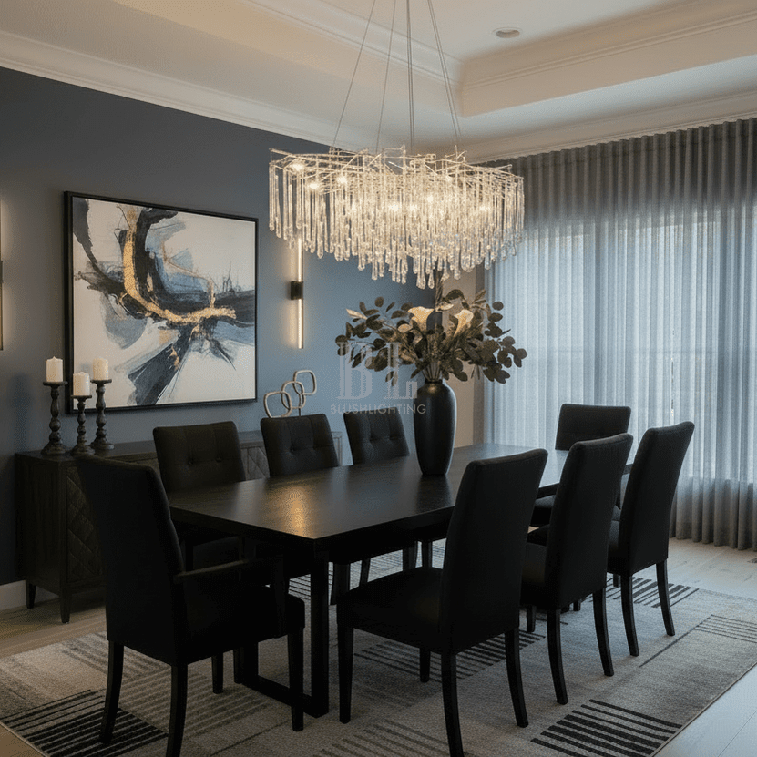 Lukas Oval Branching Brass Linear Teardrop Chandelier - Zelno Lighting