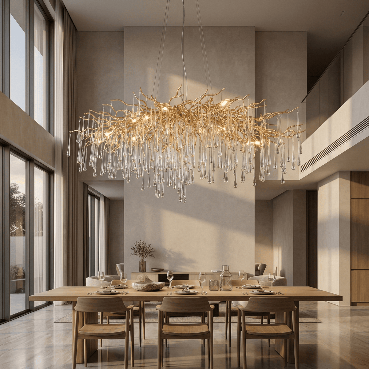 Lukas Oval Branching Brass Linear Teardrop Chandelier - Zelno Lighting