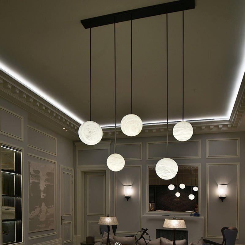 Luna Alabaster Sphere Staircase Chandelier, Multi Pendant Light - Zelno
