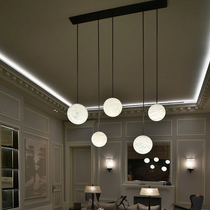 Luna Alabaster Sphere Staircase Chandelier, Multi Pendant Light - Zelno