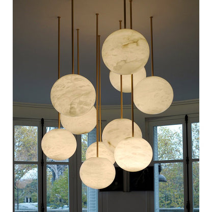 Luna Alabaster Sphere Staircase Chandelier, Multi Pendant Light - Zelno