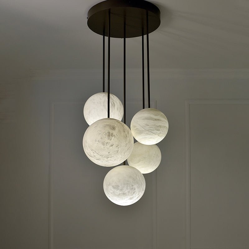 Luna Alabaster Sphere Staircase Chandelier, Multi Pendant Light - Zelno