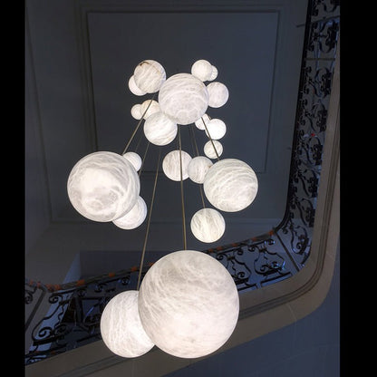 Luna Alabaster Sphere Staircase Chandelier, Multi Pendant Light - Zelno