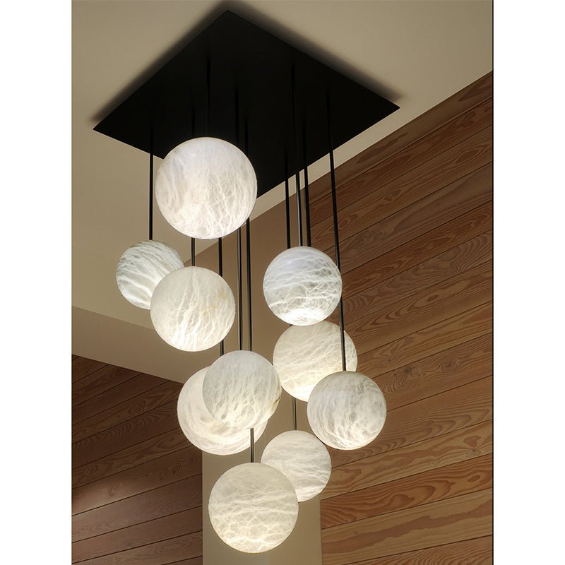 Luna Alabaster Sphere Staircase Chandelier, Multi Pendant Light - Zelno