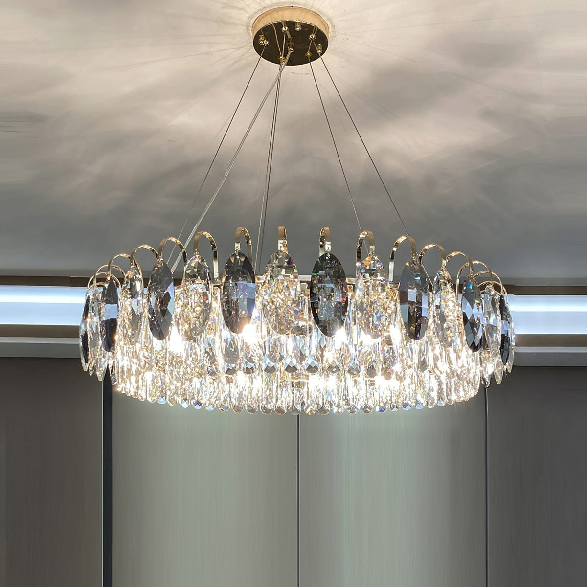 Luxurious K9 Crystal Chandelier Modern Ceiling Light Fixtures Set for Living Room/Dining Room - Zelno Lighting