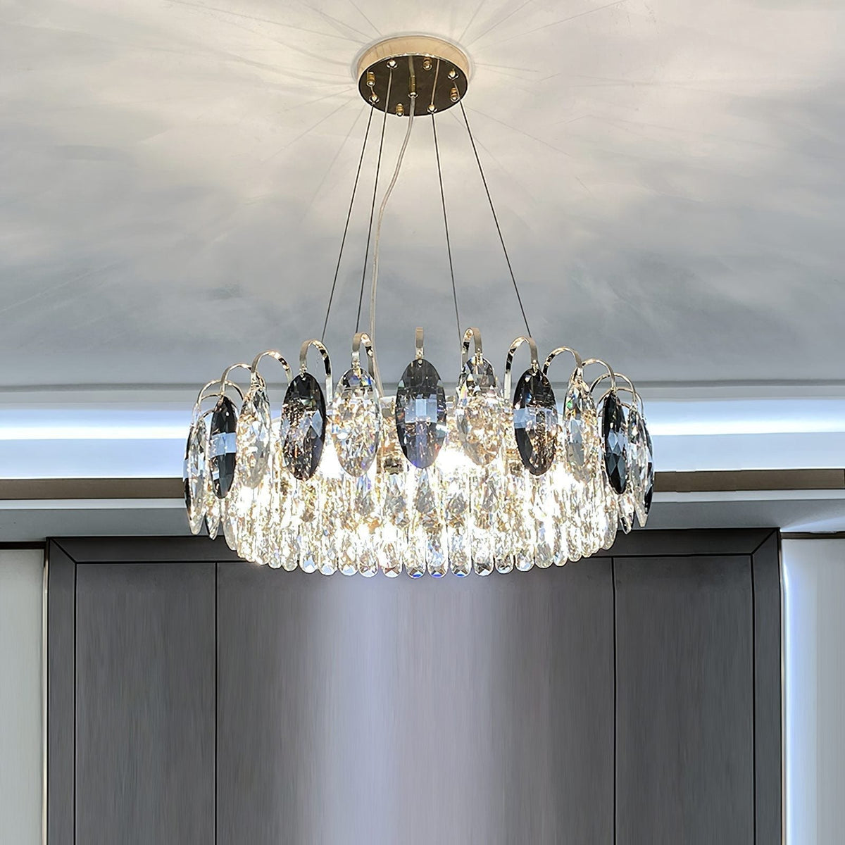 Luxurious K9 Crystal Chandelier Modern Ceiling Light Fixtures Set for Living Room/Dining Room - Zelno Lighting