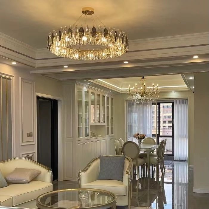Luxurious K9 Crystal Chandelier Modern Ceiling Light Fixtures Set for Living Room/Dining Room - Zelno Lighting