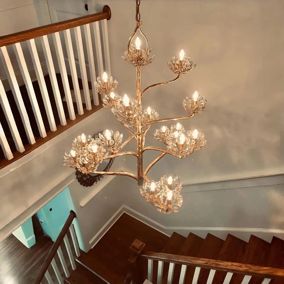 Luxury Branch Flower Chandelier in Gold for Living Room Staircase and Bedroom Lighting - Zelno