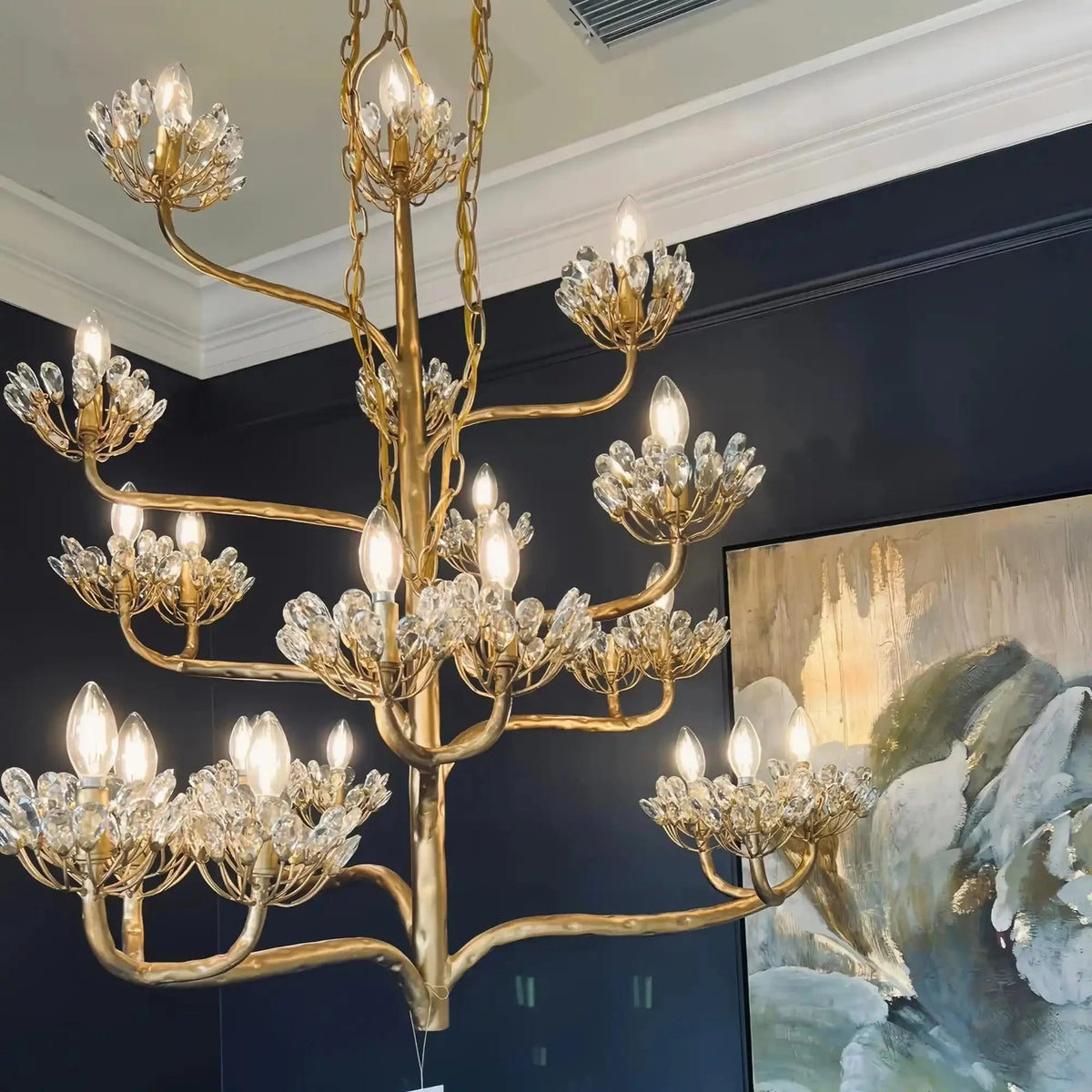 Luxury Branch Flower Chandelier in Gold for Living Room Staircase and Bedroom Lighting - Zelno