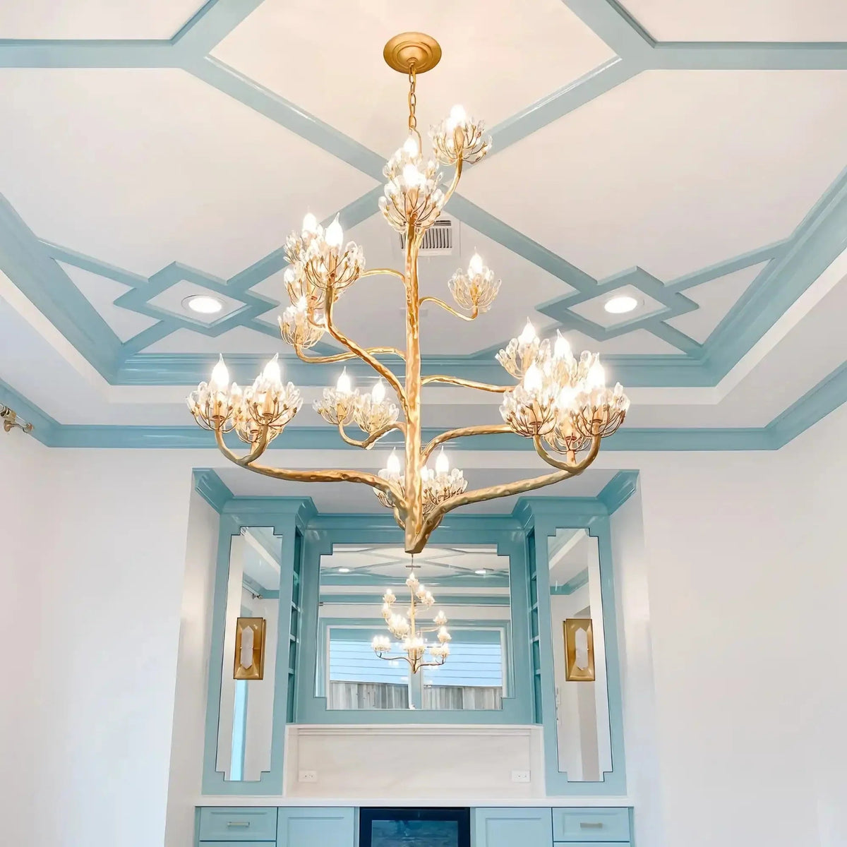 Luxury Branch Flower Chandelier in Gold for Living Room Staircase and Bedroom Lighting - Zelno